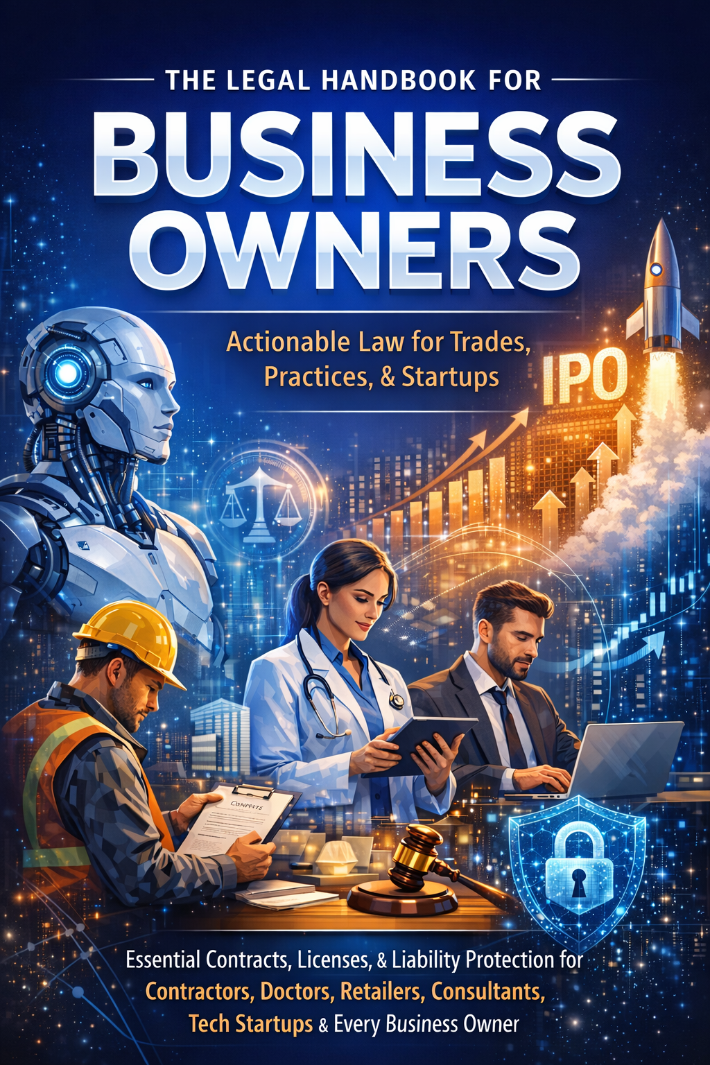Book cover: 'The Legal Handbook for Business Owners' by Leeran S. Barzilai, Esq., with subtitle 'Essential Contracts, Licenses, & Liability Protection for Contractors, Doctors, Retailers, Consultants, Tech Startups & Every Business Owner.'